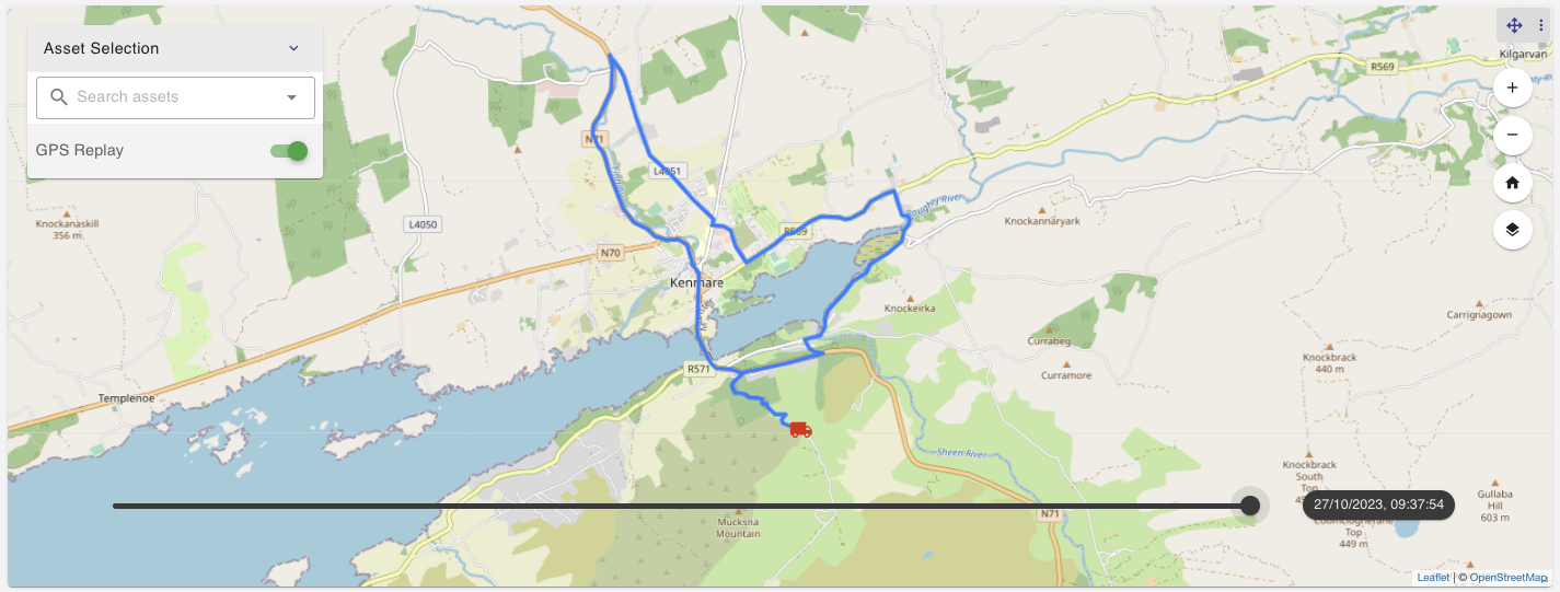 assets map showing the location and route taken by a truck