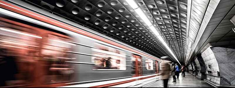 underground transit arriving at a station